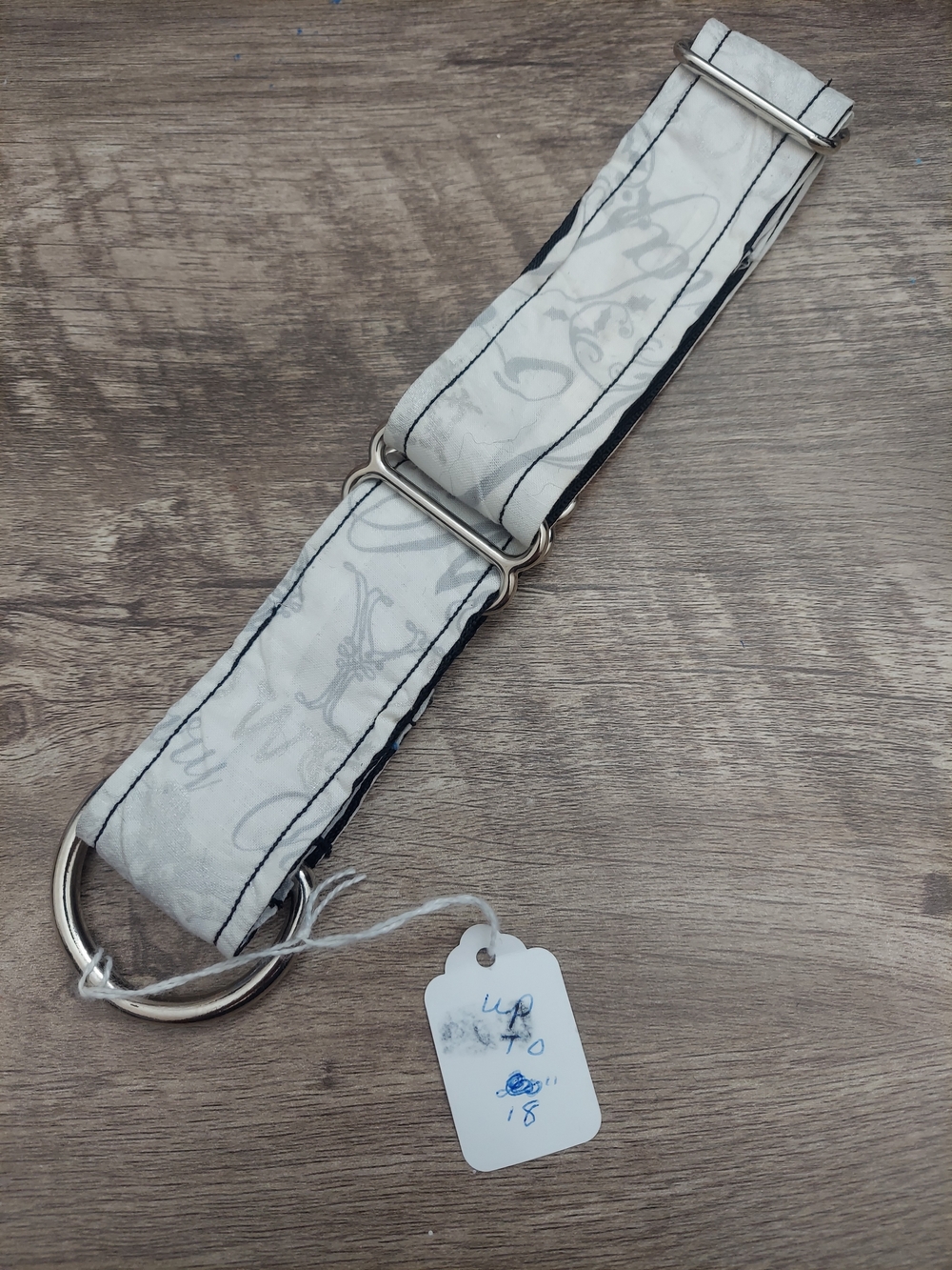 Custom Martingale Dog Collar 1.5" Silver White Script Merry Christmas 18"